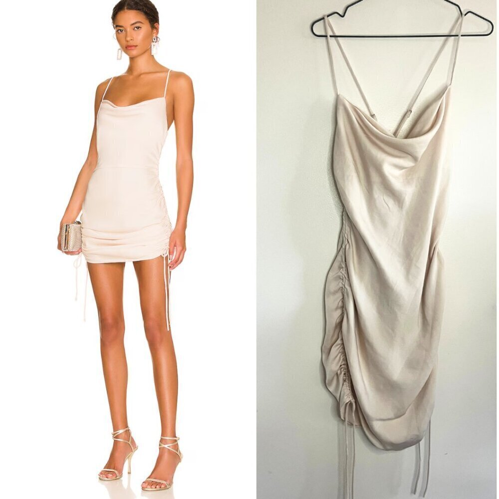 ASTR the Label Claire Cream Ruched Sheen Satin Strappy Party Mini Dress